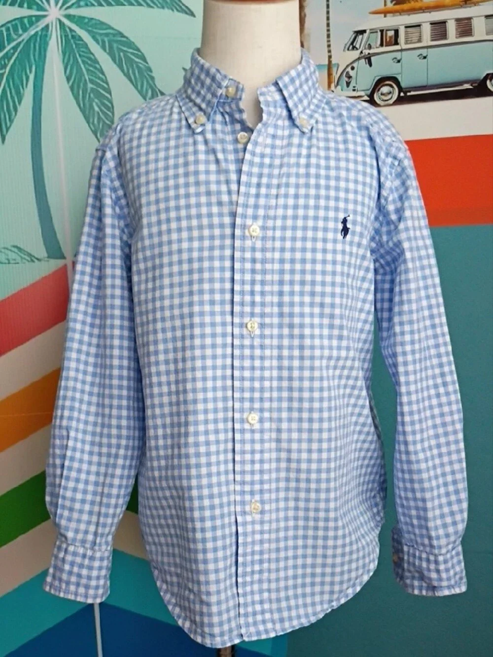 Ralph Lauren Light Blue & White Gingham Button-Down Shirt